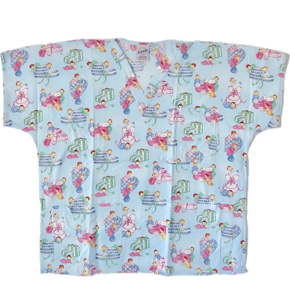 100 % Cotton Baby Nursing Uniform Scrub Top Women XLarge - Picture 1 of 4